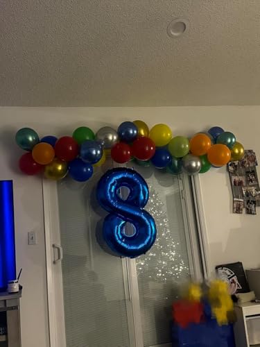 Image of Number Balloons 8 Balloon 40 inch Blue for 8th Birthday Party Decoration | Saturated Color, Large 40 in, With Inflation Straw & Hanging Hole, Great for Men's Party, Back-To-School Season, Pool Party