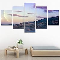 SIGNWIN 5 Panel Canvas Wall Art Modern Art Astronomy & Space Dramatic Minimalist Moon Multicolor Photography for Home Decorations Ready to Hang - 60