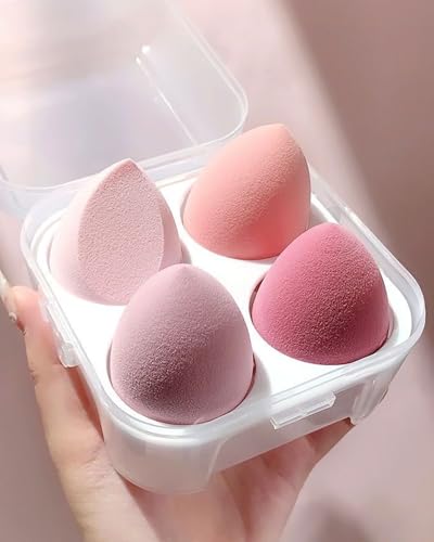 4pcs Makeup Sponges Set - Beauty Sponges with Egg Case, Flawless for Cream, Powder and Liquid, Pink DJA643-01