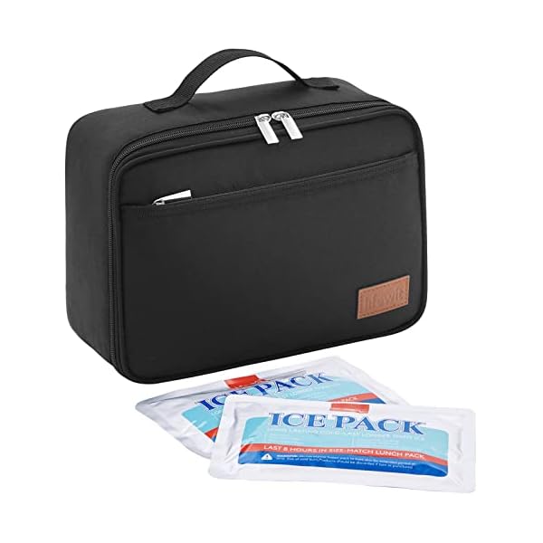 Lifewit Freezable Lunch Box, Insulated Reusable Lunch Bag with 2 Ice Packs, Mini Cooler Snack Bag for Bento Box for Salad, Sandwich, Snacks fo Men Women for Work, Black 5L