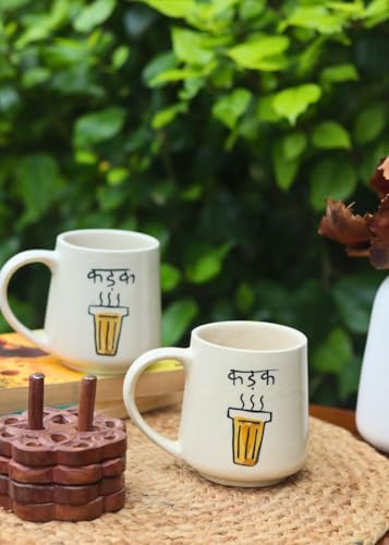 Image of WEAVING HOMES Kadak Mug - The Chai Lovers 300 ML Handmade Ceramic Mugs Gift to Best Friend Coffee /Tea /Milk /Green Tea /Cold Coffee Mugs /Cup Microwave Safe & Dishwasher Safe (Set of 1)