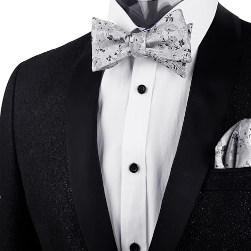 Image of Alizeal Mens 2pcs Floral Bow Tie Set | Self-tied Elegant Pocket Square Set for Wedding