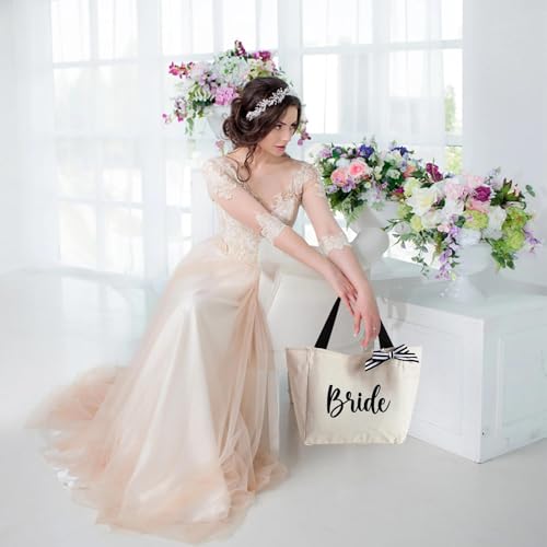 Image of Vavabox Bridesmaid Gifts, Mrs Tote Bag for Women, Bridal Shower Wedding Bachelorette Bride Gift Handbag Gifts for Her