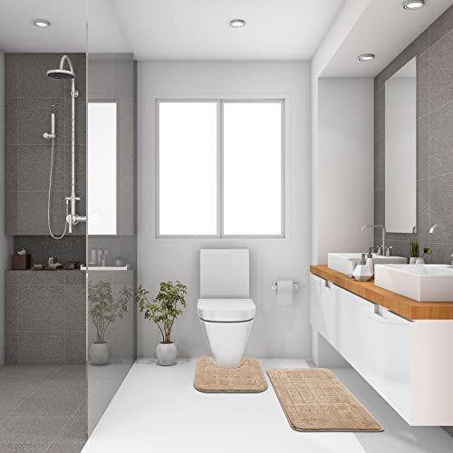 Hebe Bath Rug Set 2 Piece Beige Non Slip Bathroom Contour Rug Combo Microfiber Bath Shower Mat And U-Shaped Toilet Rug Machine Washable(21" X 34"+20"X 20") #TOP6