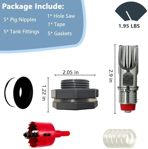 5 Pack Pig Waterer Nipples with Tank Connectors, Pig Watering System for Hogs, Piglets, Goats, Dogs - 4