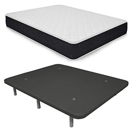Duérmete Online - Colchón Viscoelástico Pocket Visco (Cara Invierno-Verano) + Base Tapizada 3D Reforzada 5 Barras de Refuerzo con 6 Patas, Gris, 135x190