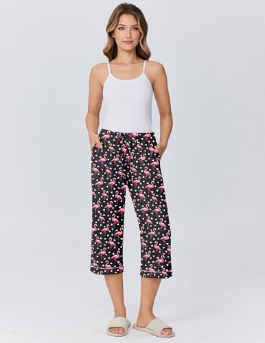 Image of Ekouaer Womens Pajamas Pants Capri Pj Bottoms with Pockets Sleep Pants | Comfy Drawstring Printed Soft Lounge Pants for Home, Daliy Wear