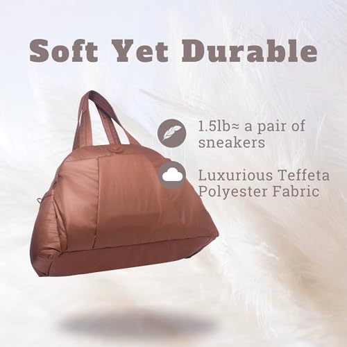 SUNNY BIRD Gym Duffel Bag for Women, Weekender Overnight Bag for Travel (Tan)4