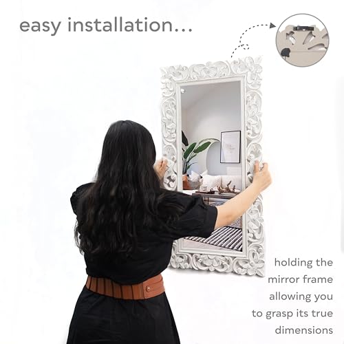 JFY DESIGNS | DOMINICK 18X36 CARVED WOOD MIRROR | RECTANGLE MIRROR FRAME | WALL MOUNTED MIRROR FOR VANITY | CONTEMPORARY, FARMHOUSE & RUSTIC FOR LIVING ROOM, BEDROOM, HALLWAY & ANY SPACE -WHITE MIRROR - Image 5