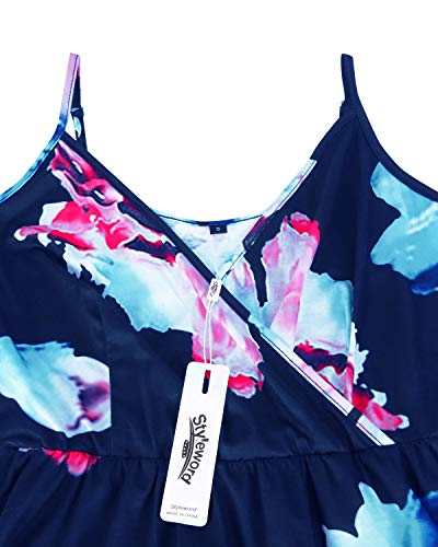 Image of STYLEWORD Womens Sundress Summer Floral Wrap V Neck Backless A-Line Casual Beach Midi Dress
