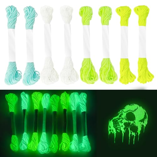 Friendship Bracelet String Glow in The Dark Craft Floss 8 M/PCS Luminous Cross Stitch Yarn for Sewing Patterns Cotton Strings Crochet Braces Wrap Rainbow Crafts Etc. (Mixed Colors)
