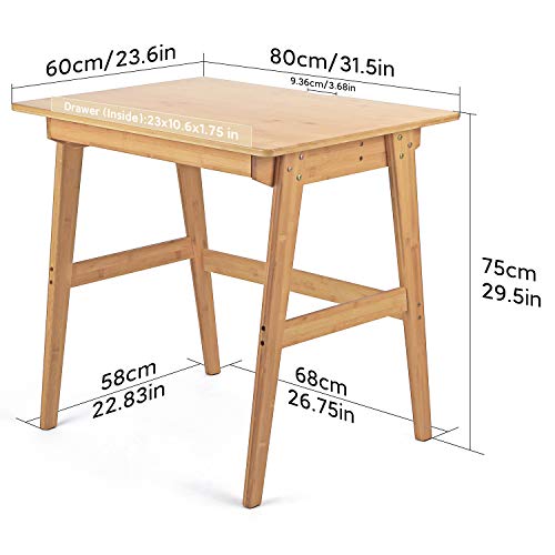 Nnewvante Writing Computer Desk 31.5\" Bamboo Home Office Table with Large Drawer, Modern Furniture Simple Study Makeup Workstation
