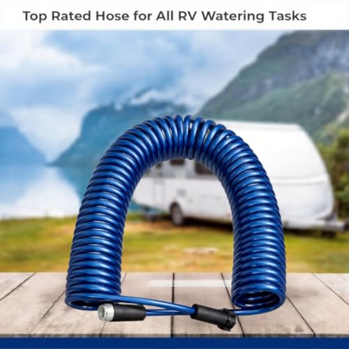 Image of SpringHose RV Quick Connect Water Hose, 3 /8-in x 50-ft | Blue, Coiled RV Water Hose, Drinking Water Safe, Premium Polyurethane, Lightweight, Male Adapter, Made in Canada