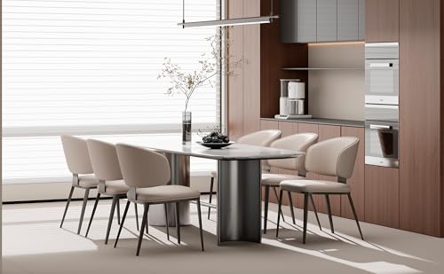 HaufChox Dining Chairs Modern High Backrest Comfortable, Fashion Upholstered Kitchen Chair Armless Dinner Chair with Metal Legs for All Rooms (Light Grey, Set of 6)