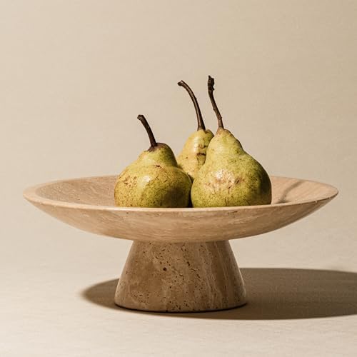 Large pedestal fruit bowl, Travertine Stone Decorative Bowl, Foot...