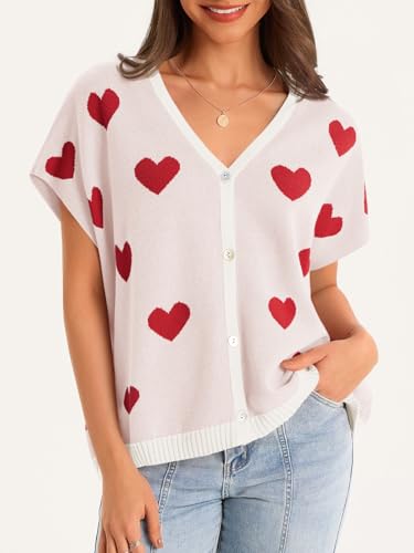 Image of Saodimallsu Womens Summer Oversized Cardigans Batwing Short Sleeve Lightweight Button V Neck Casual Knit Sweater Tops