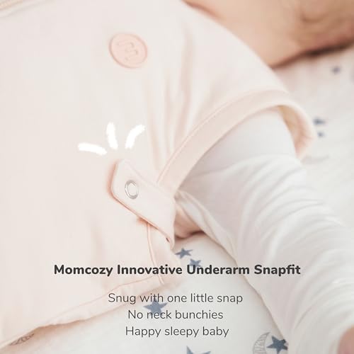 Image of Momcozy Sleep Sack for Baby 0-6 Months, 1.5 TOG Baby Wearable Blanket with Supportive Plush Filling, Two-Way Zipper for Easy Diaper Changes, Snap-Fit Design for Growing Babies, Small, Pink