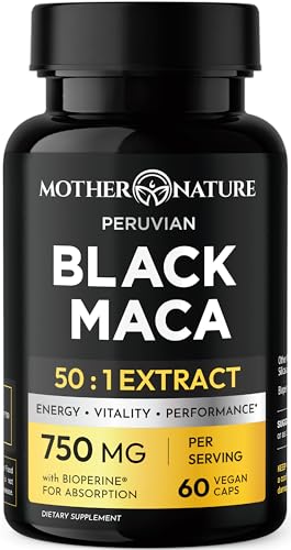 MNO Black Maca Root 50:1 750mg Organic Peruvian Maca 60 Vegan Capsules