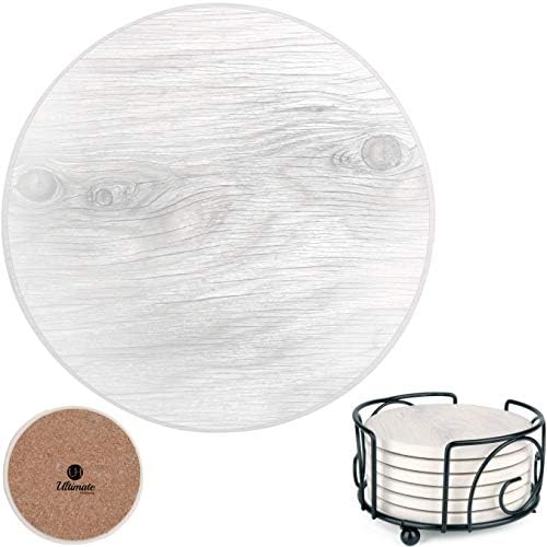 Coasters for Drinks Absorbent with Holder Included | 6 Pcs Wood Grain Pattern on Gray Ceramic Stone | Unique Home Decor, Housewarming Gift | Save Your Furniture from Water Stains and Scratches