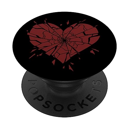 Damaged Shattered Broken Splintered Heart PopSockets Adhesive PopGrip, Black