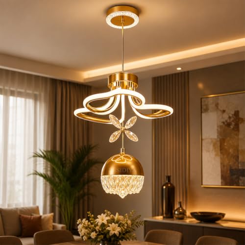 Desidiya Modern LED Crystal Pendant Light with 3 Color Modes | Go...