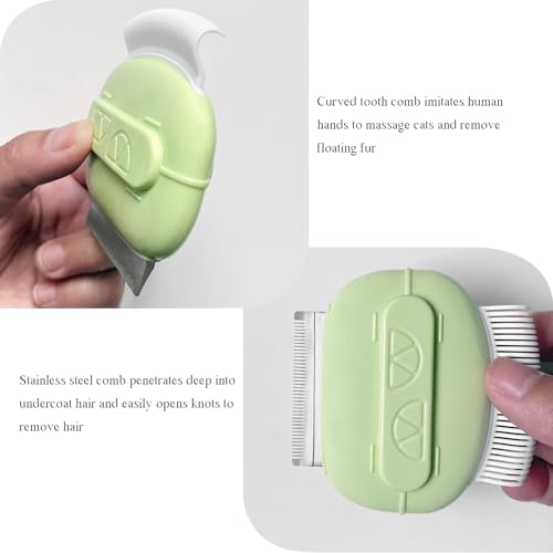 Image of Portable Pet Hair Removal Comb 2-in-1 Dual-use Removing Floating Hair Massaging Comb Deshedding Matted Fur Loose Hair Remover Brush, Grooming Tool for Cats and Dogs (Yellow Green)