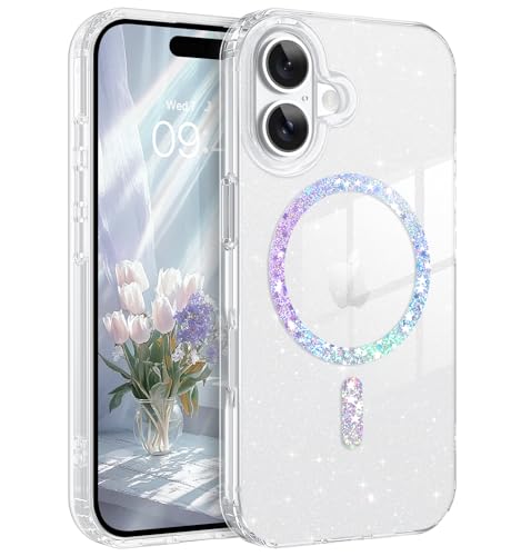 DUEDUE Cover Magnetica per iPhone 17 6.3'[Compatibile con MagSafe], Custodia Trasparente Glitter per iPhone 17 Case Brillantini Ultra-Sottile Lucida TPU Silicone Anti-Scivolo