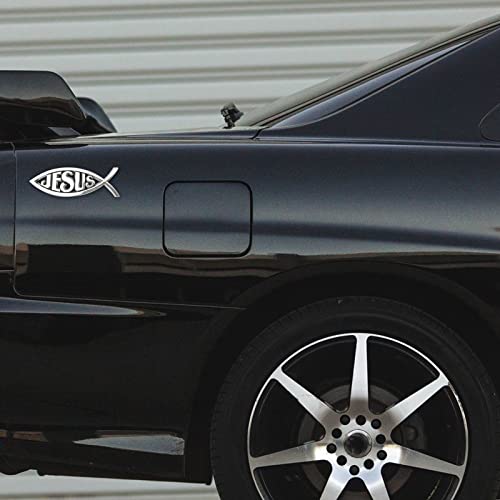 Image of Christian Jesus Fish Car Emblem - Chrome Silver Symbol Fish Emblem for Car Truck Badge Bumper Stickers
