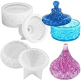 2 PCS Storage Box with Lids Jewelry Box Resin Silicone Mold Creative Silicone Candle Vessels Pot Molds Round with Cover Moulds for Epoxy Resin DIY Candle Holder Pen Holder Crafts