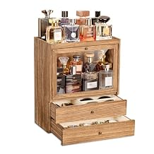 منظم عطور إمفوجو، حامل عطور خشبي عمودي مكون من 4 طبقات للرجال، حامل عطور مقاوم للغبار بسعة كبيرة مع درج تخزين مزدوج، هدية للأحباء، بني