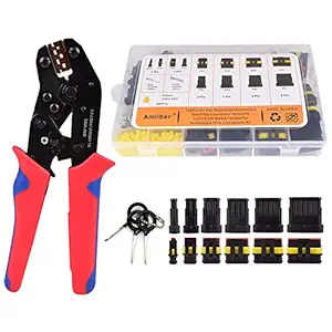 Amliber 709Pcs 43 Kits Waterproof Automotive Wire Connectors With Ratcheting Wire Crimper, 1/2/3/4/5/6 Pin Automotive Electrical Connectors With Wire Crimping Tool Kit