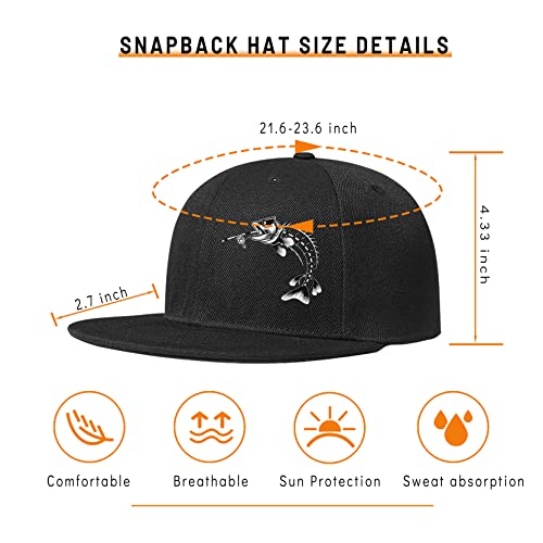 Fishing Rod Flat Bill Hats For Men Funny Fish Skull Beach Snapback Hat Baseball Cap Fashion Black Adjustable Fishing Hat For Fisherman Dad Boy Snap Back #TOP1