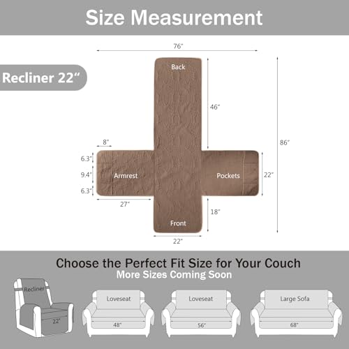 Image of Toffee Quilted Recliner Covers, Waterproof Recliner Chair Covers, Lazy Boy Chair Covers, Pet Friendly Recliner Slipcover for Dogs Cats, Washable Furniture Protector (Recliner 22 inch, Raw Umber)