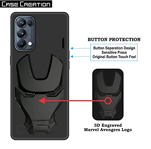 Image of COVERLY Official 3D Touch Feel Trending Real Hero Avengers Logo Mask Soft Rugged Grip TPU Iron Man Super Power Cartoon Movie Silicone Matte Strong Back Cover for Oppo Reno 5 Pro (6.3 inch) - Black