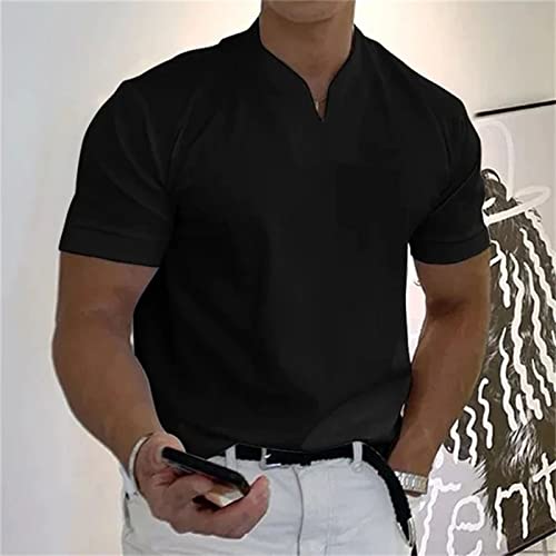 Mens Tee Shirts Casual Solid Color V-Neck Gentleman's Business Short Sleeve Fitness T-Shirt Shirts2
