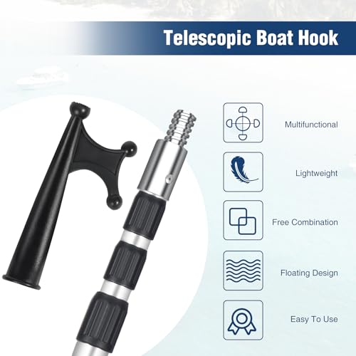 Lineslife Boat Hooks for Docking,4-12ft Telescoping Pole with Hook,Sturdy and Lightweight Push Pole for Boat Accessories