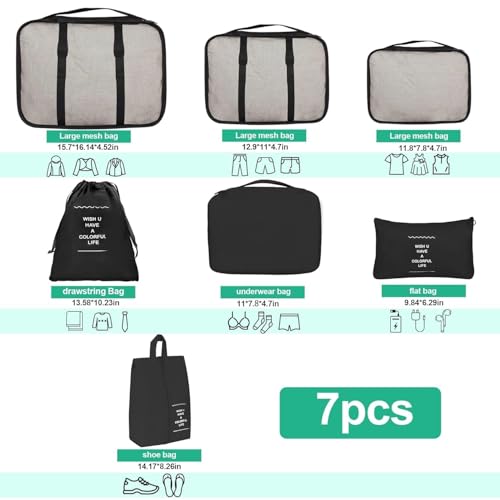 Image of Packing Cubes for Travel, 7-Piece Luggage Organizer Set with Shoe Bag & Laundry Pouch, Lightweight Compression Travel Organizers for Suitcases, Carry-On & Backpacks (CHARCOAL)