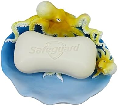 YHHRESINKING Resin Octopus Mother and Baby Soap Dish Beach, Bathroom Accessory,Ocean Theme Octopus Family Bathroom Decor,Coastal Decor (Ocean Blue)