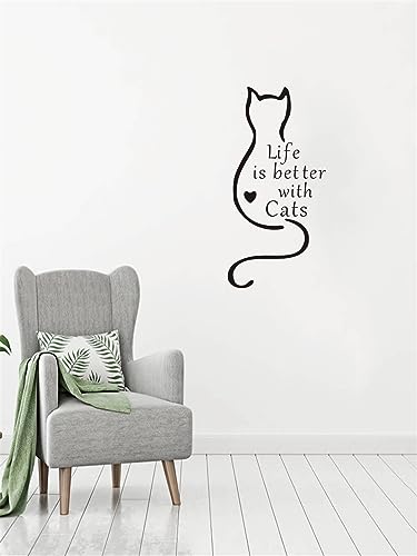 Vinilo decorativo de pared con diseño 'Life is Better with Cats' 13x27 pulgadas miniatura 3