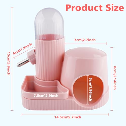 Image of 3 in 1 Multifunctional Hamster Water Bottle No Drip Gerbil 100ML Water Bottle Dispenser with Food Bowl Small Animal Auto Dispenser with Hideout Base Hamster Cage Accessories (Pink)