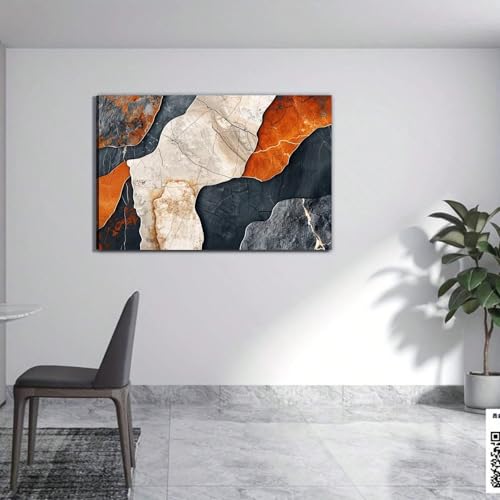 Tableau imprimé abstrait orange gris noir géométrique grand format 70x100 - 2