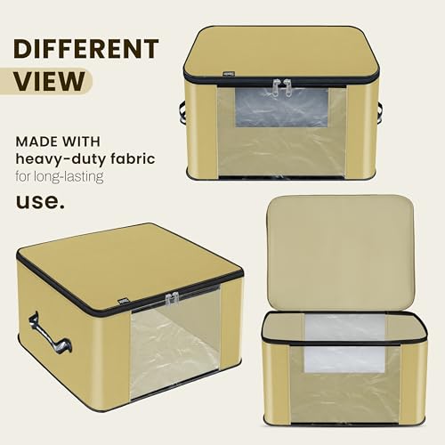 Image of Storite 2 Pack Nylon Wardrobe Bag Underbed Moisture Proof Cloth Storage Organizer, Storage box for Clothes Saree Bags with Zippered Closure & Handle (Khaki,38x34.5x22 cm)
