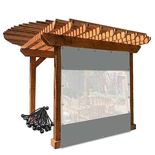 XFLOFE Exterior Cortina Lona, Transparente PVC Paneles Laterales Impermeable con Ojales Y Bolas Elásticas para Pérgola, Porche, Gazebos (Color : Gray, Size : 2.5x2m/8.2x6.5ft) Cover