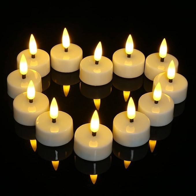 LED Tea Lights,6H Timer, Flickering Flameless Electric Tea Candles, 3D Wick Realistic Votive Led Candles for Festival Decoration, 12PCS Battery Operated LED Tea Light