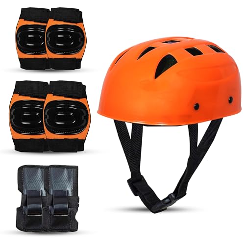 Image of Protoner Kids Skating Protection Kit with Helmet, Knee Pads, Elbow Pads and Wrist Guards,Multiple Colors & Sizes (Orange, Small)