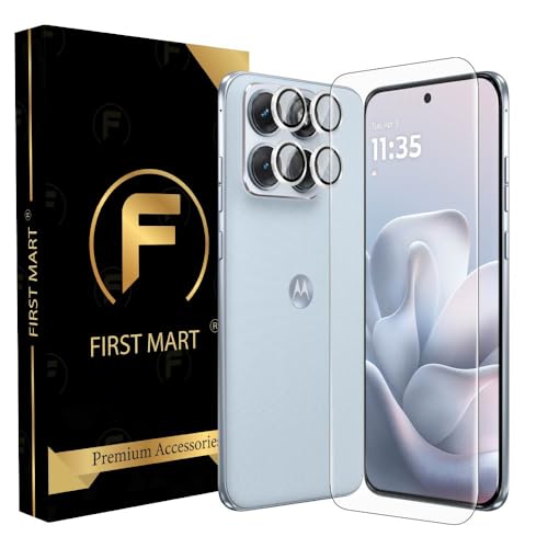 Image of FIRST MART UV Tempered Glass for Motorola Edge 70 Fusion With Silver Camera Ring Guard Combo | Crystal Clear Curved Screen Protector, Case-Friendly, Scratch Resistant | Pack of 1