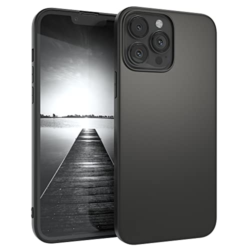Eazy Case Coque de Protection en Silicone avec Protection de l'appareil Photo Compatible avec iPhone 13 Pro Max - Noir Mat - Ultra Fin - Coque en Silicone Souple Cover
