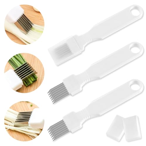 JINGIHE 3Pcs Shred Silk the Knife, Scallion Green Onion Cutter Shred Knife, Vegetable Cutter for Food Garlic Fruit Banana Salad, Food Speedy Chopper Slicer for Kitchen Restaurant Hotel Household