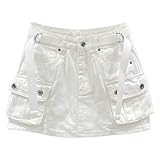 White Jean Skirt for Women Low Waisted Y2k Cute Denim Mini Cargo Skirt (White, S)