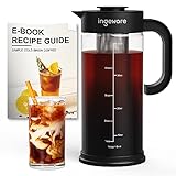 Ingeware Upgrade Cold Brew Coffee Maker -1.4L/47oz Cold Brew Maker, Iced Coffee Maker & Iced Tea Maker with Removable Stainless Steel Filter, Easy Pour Spout - Large Thick Glass Pitcher